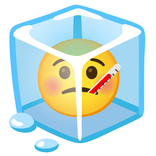 ice cube face with thermometer