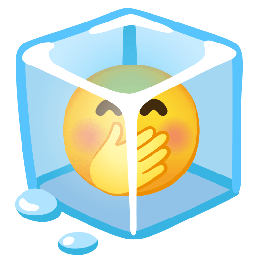 ice cube face with hand over mouth