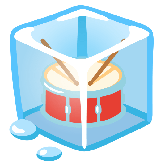 ice cube drum with drumsticks