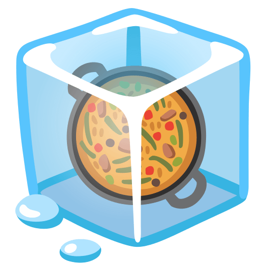 ice cube shallow pan of food