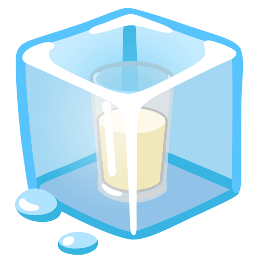 ice cube glass of milk