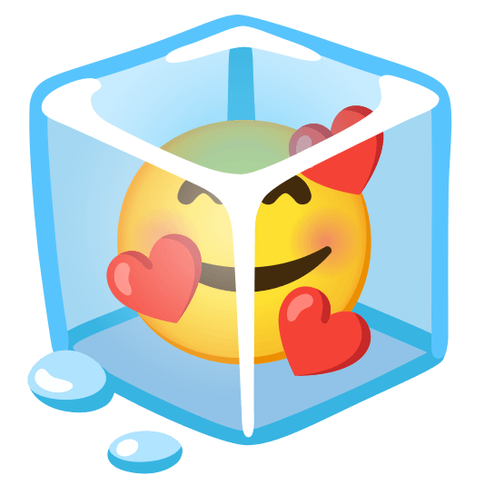 ice cube smiling face with 3 hearts
