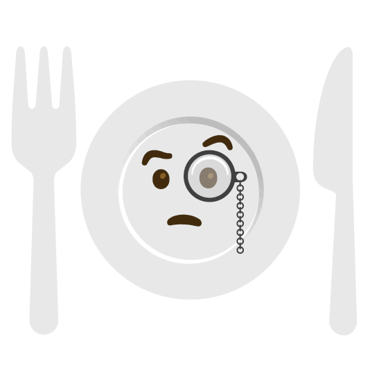 face with monocle knife fork plate