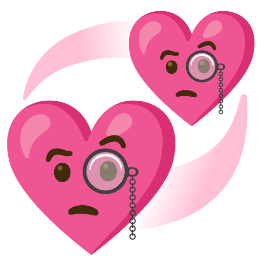 face with monocle revolving hearts