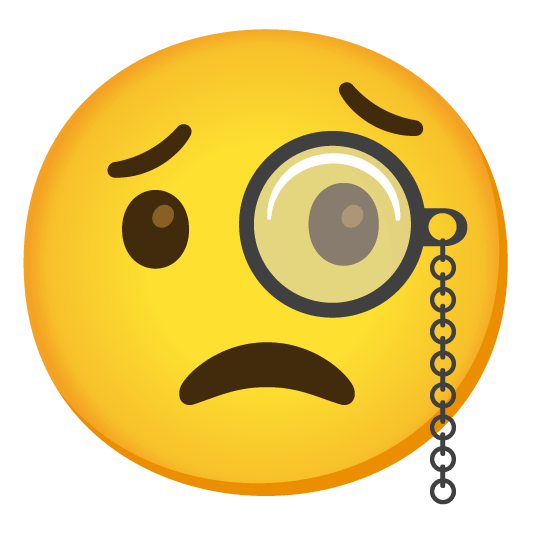 face with monocle worried