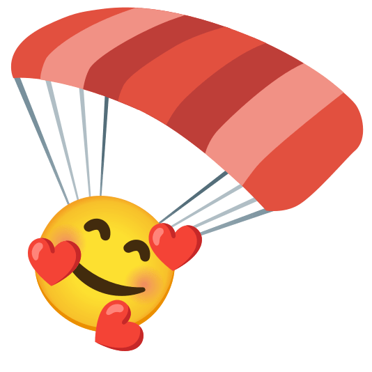 parachute smiling face with 3 hearts