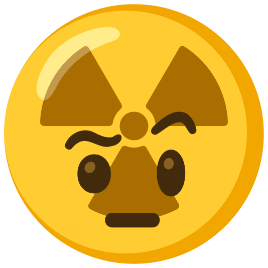 radioactive sign face with raised eyebrow