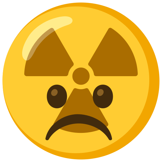 radioactive sign white frowning face