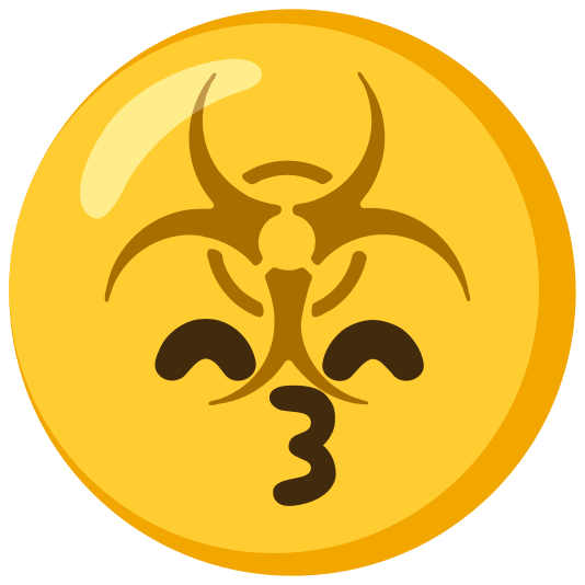 biohazard sign kissing smiling eyes