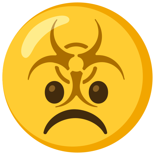 biohazard sign white frowning face