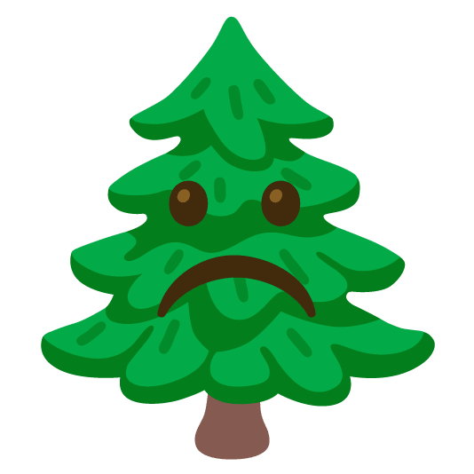 white frowning face evergreen tree