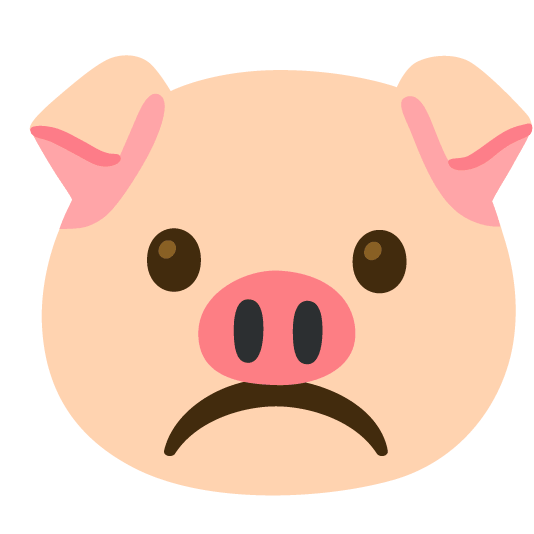 white frowning face pig