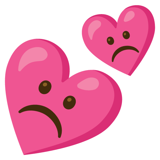 white frowning face two hearts