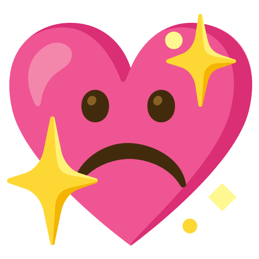 white frowning face sparkling heart