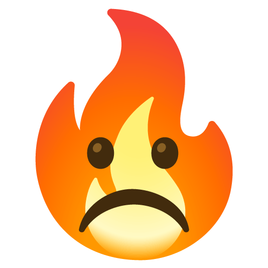 white frowning face fire