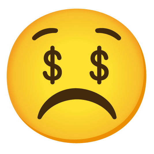 white frowning face money mouth face