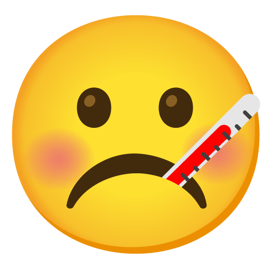 white frowning face face with thermometer