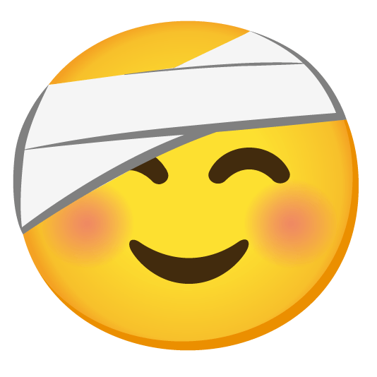 relaxed face with head bandage