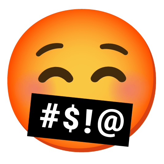 relaxed face with symbols on mouth