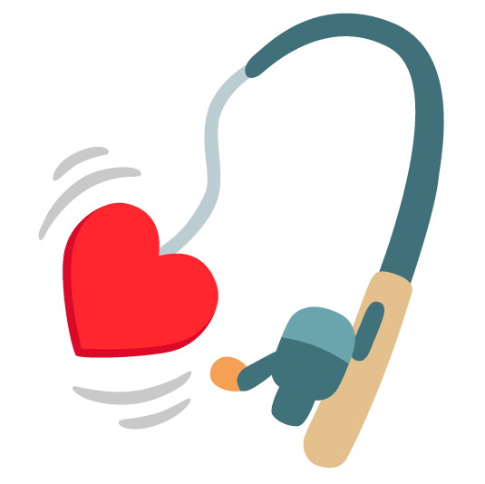 hearts fishing pole and fish