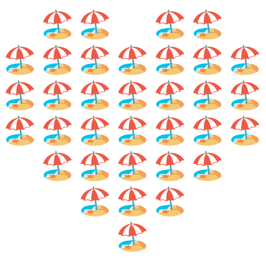 hearts beach with umbrella