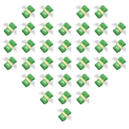 hearts money with wings