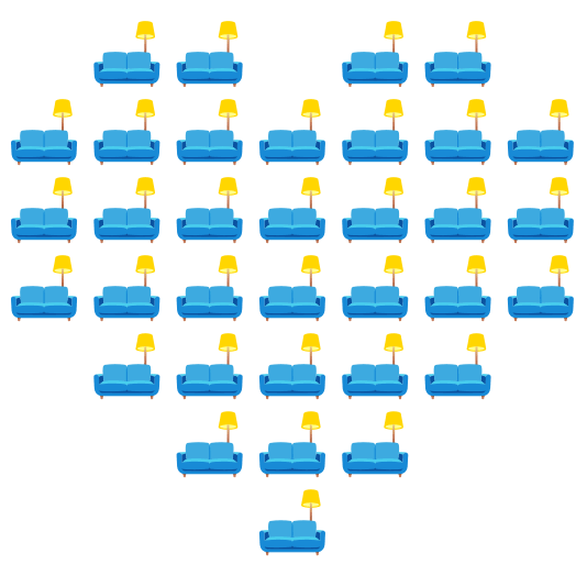 hearts couch and lamp
