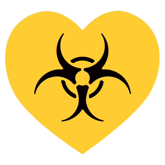 hearts biohazard sign