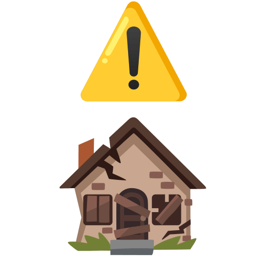 warning derelict house building