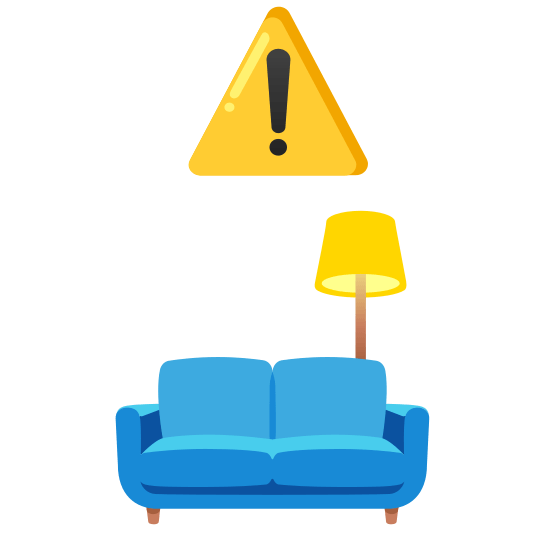 warning couch and lamp