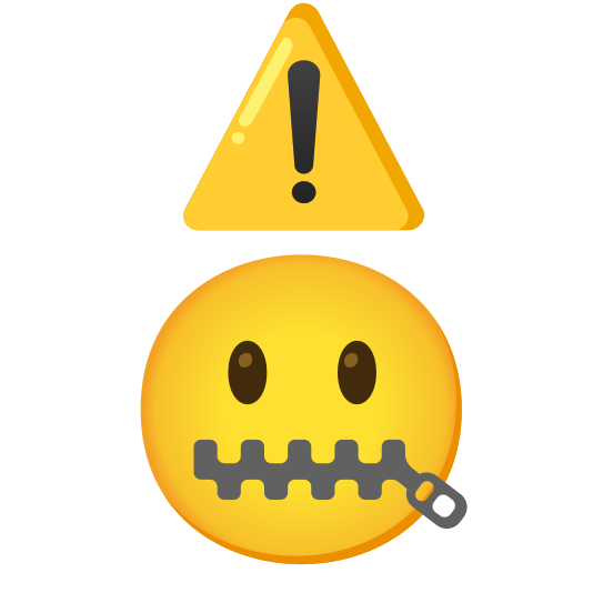 warning zipper mouth face