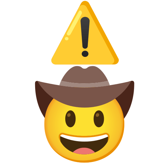 warning face with cowboy hat