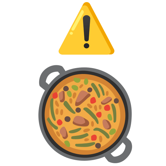 warning shallow pan of food