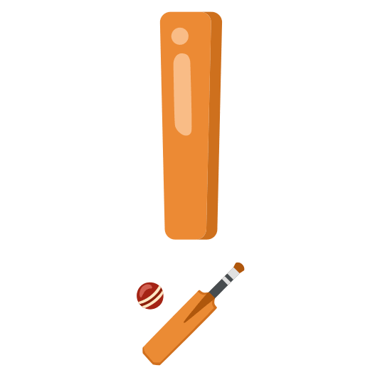 exclamation cricket bat and ball