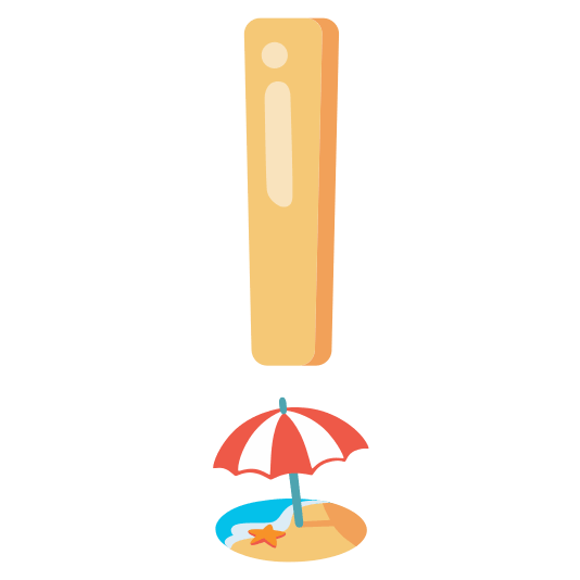 exclamation beach with umbrella