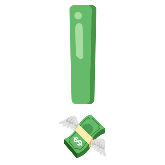 exclamation money with wings