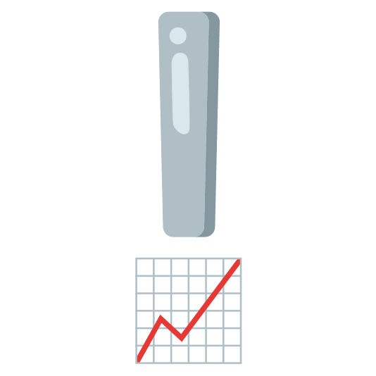 exclamation chart with upwards trend