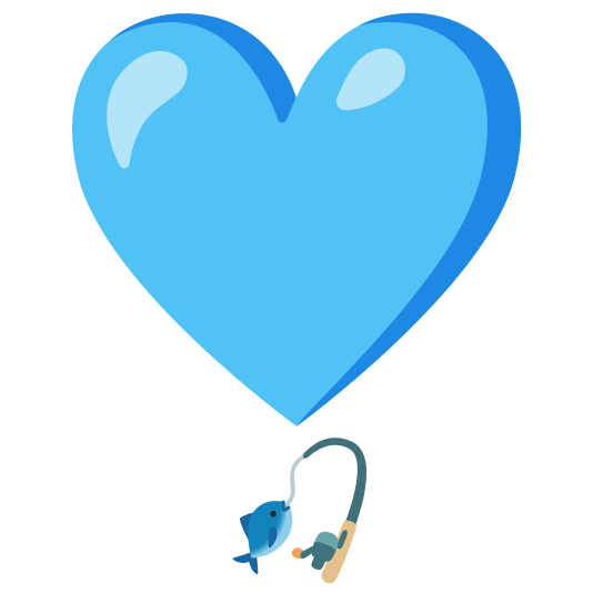 heavy heart exclamation mark ornament fishing pole and fish