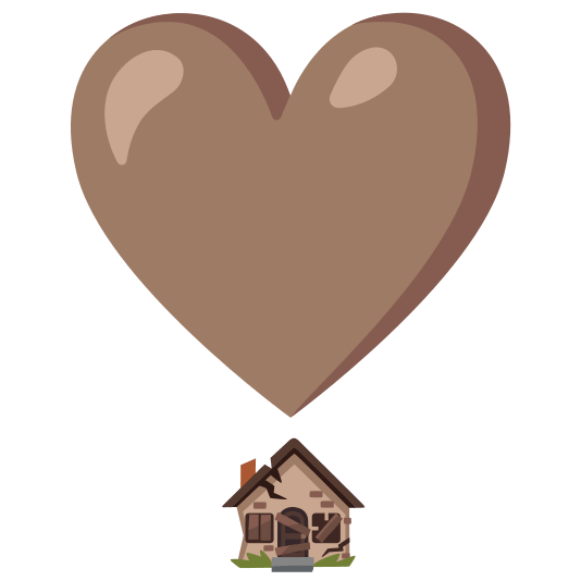 heavy heart exclamation mark ornament derelict house building