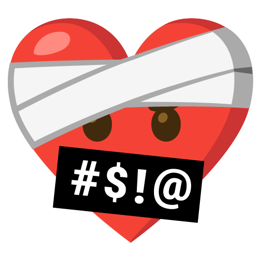 mending heart face with symbols on mouth